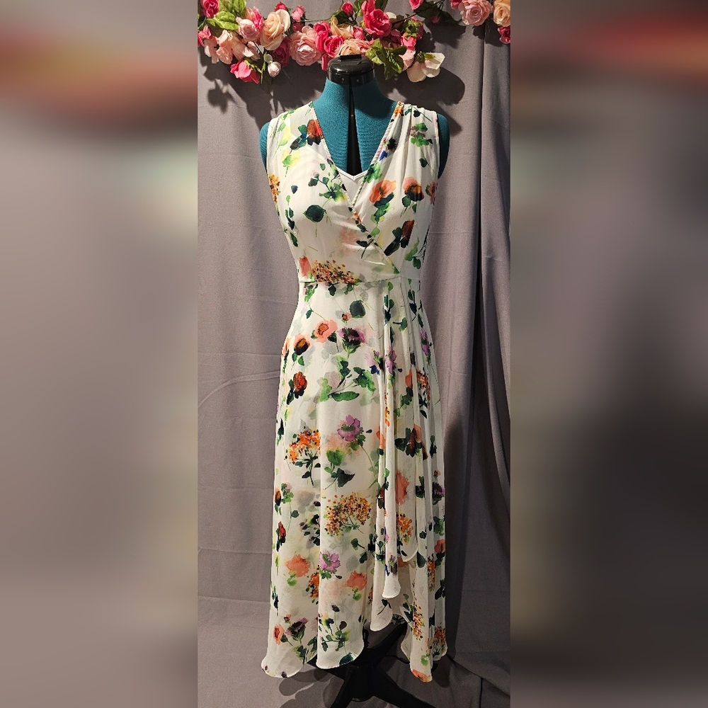 Calvin Klein One Shoulder Floral Dress - White and Multicolor